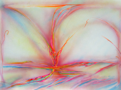 Impression painting of an angel of light angel materializing appearing in etheric threads